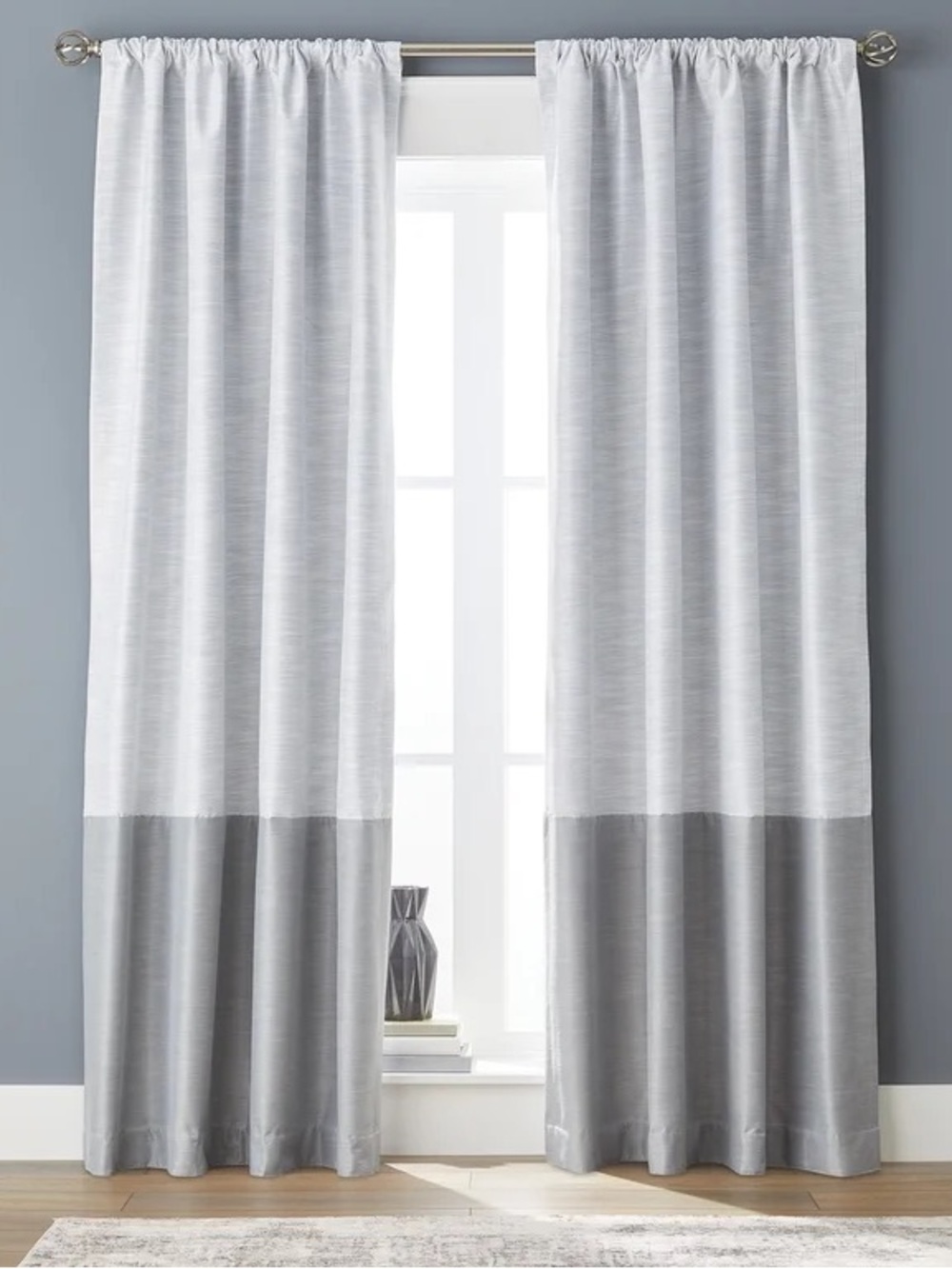 Set Of 2 Panels Colorblock Blackout Curtains - White & Silver 84”